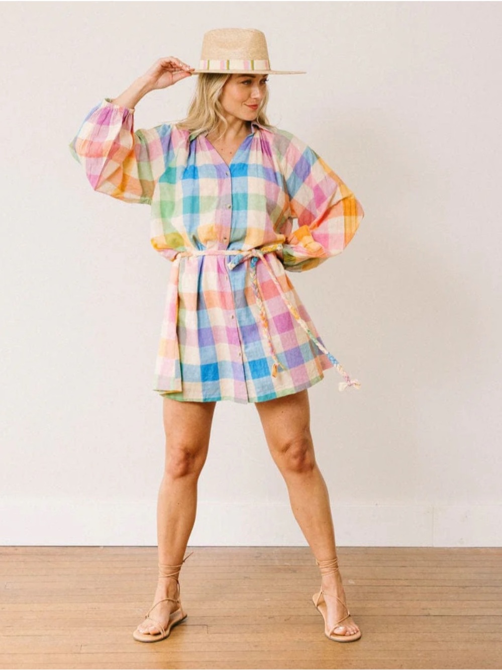 Sunshine Tienda Rainbow Plaid Pippa Dress